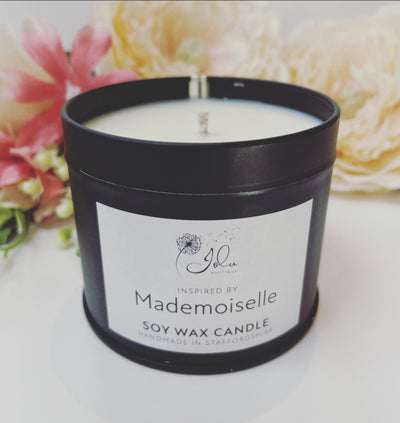 Jolu Boutique Inspired by Mademoiselle Soy Wax Candle - Black Tin