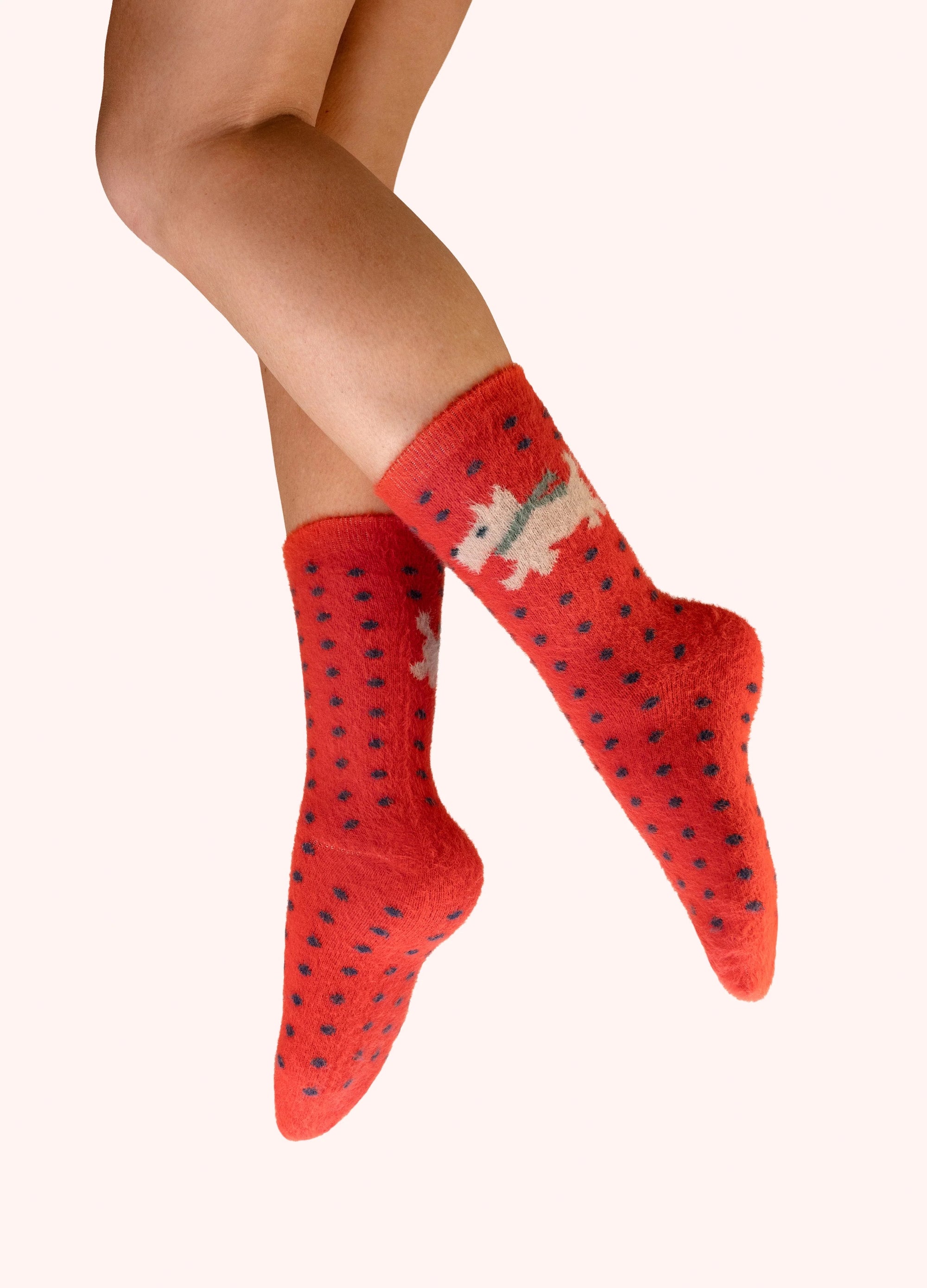 Powder - Wooly Westie Fuzzy - Ladies Fluffy Ankle Socks - Orange