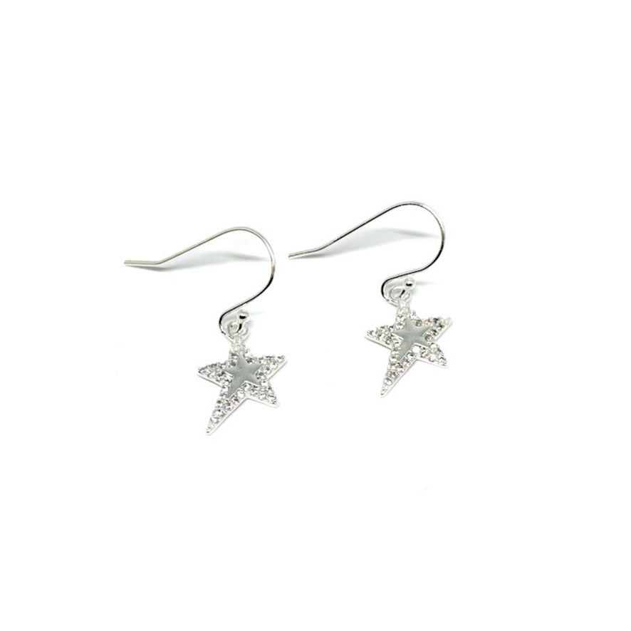 Oria Pave Abstract Star Drop Earrings - Silver - Clementine Jewellery