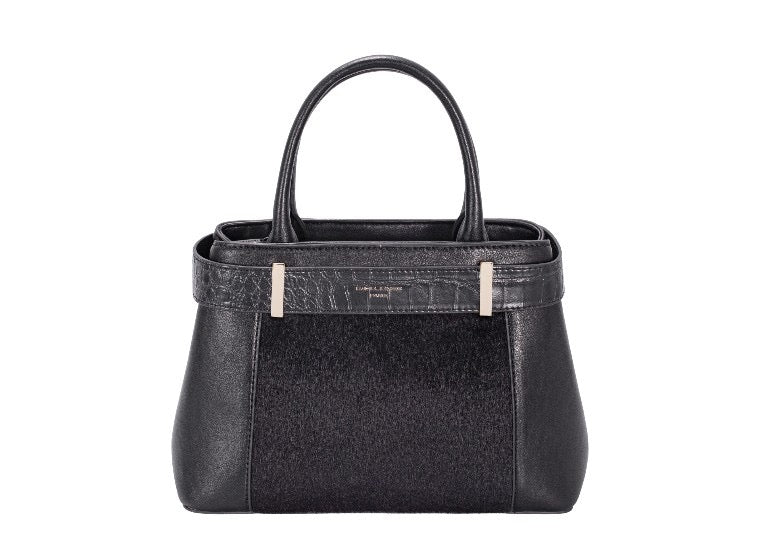 David Jones - (CM8436-1) Croc, Fur &amp; Faux Leather Small Grab Handbag - Black