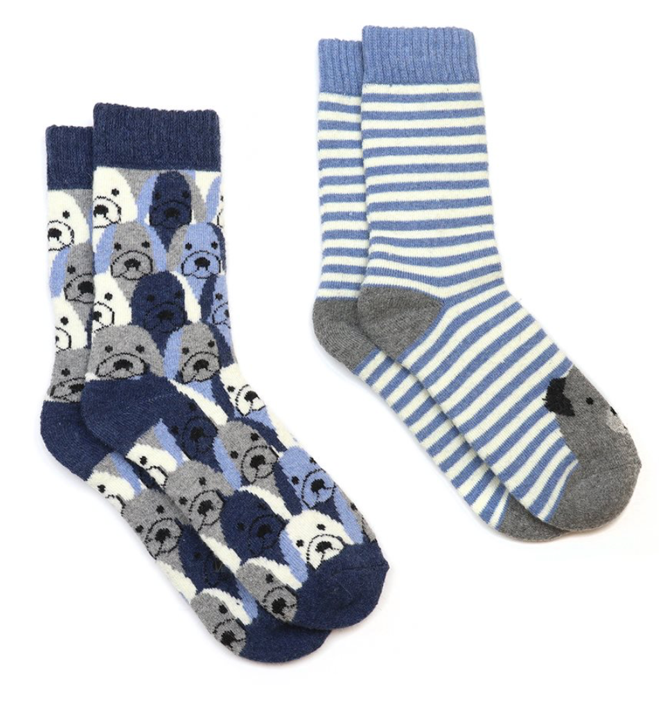 POM - Dogs - Cosy Duo Socks - Pack of 2 -Blue Stripe/Blue Multi