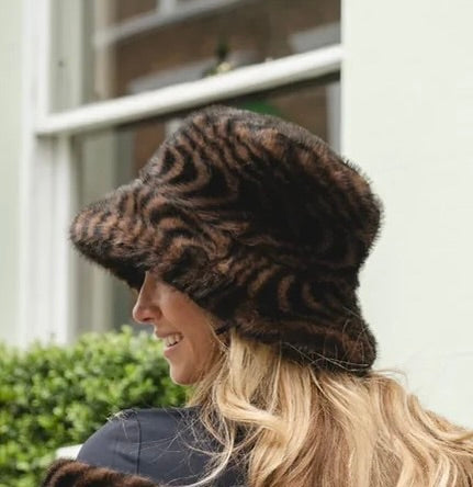 Park Lane - Dark Zebra Print - Faux Fur Bucket Hat