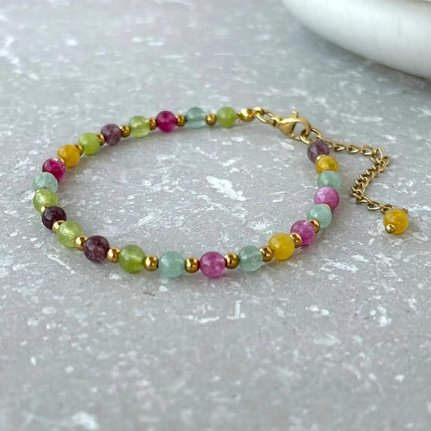 Multi Round Beaded Bracelet with Gold  - Flax Barn Waterproof Jewellery