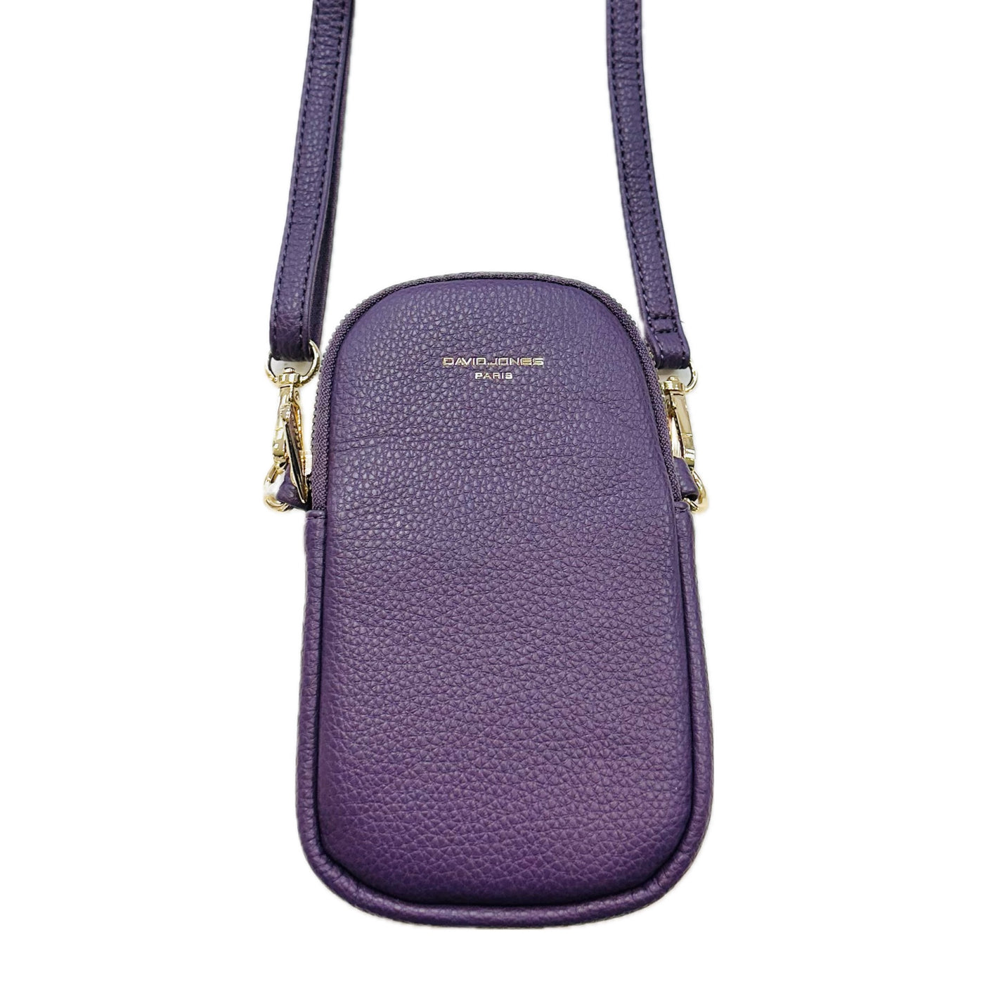 David Jones Double Zip Phone Bag - Purple/Gold Fittings (CM6814A)