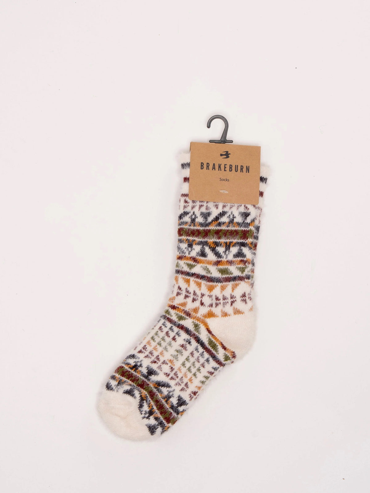Brakeburn - Brown Nordics Fair Isle Patterned Fluffy Ankle Socks - Off White/Multi