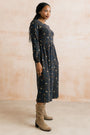 Damson Stamp Print Midi Dress  - Burnt Caramel - Lily & Me