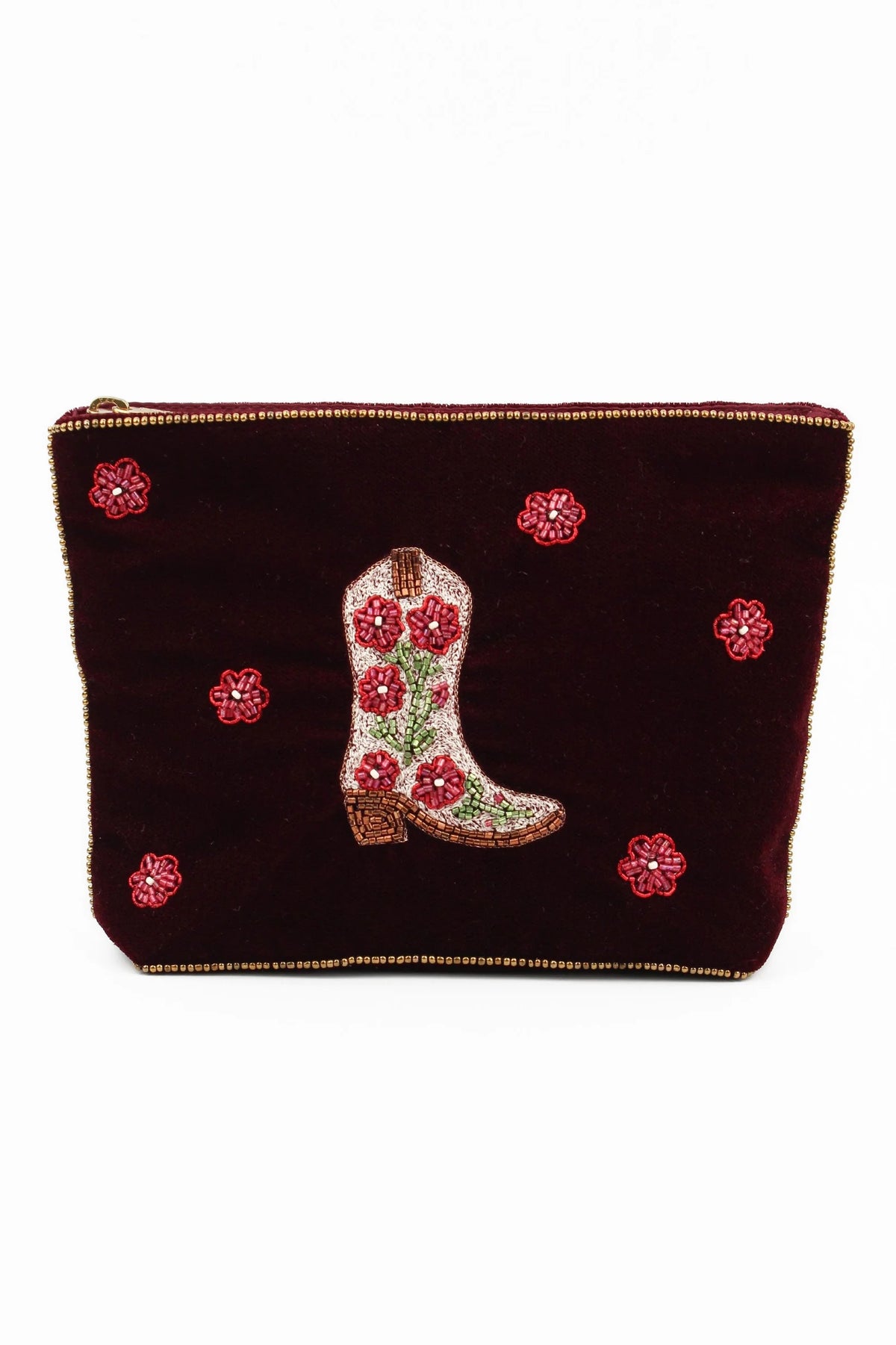 My Doris - Cream Cowgirl Boot - Dark Plum Medium Pouch/Make -Up Bag