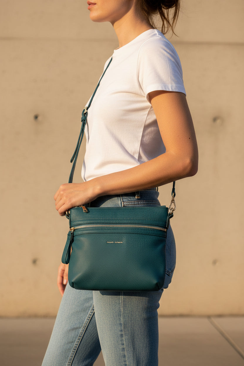 David Jones - (NV7015-1A) Small Zip Front Rectangular Slim Crossbody Bag - Twilight Teal