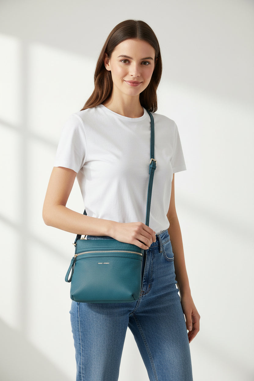 David Jones - (NV7015-1A) Small Zip Front Rectangular Slim Crossbody Bag - Twilight Teal