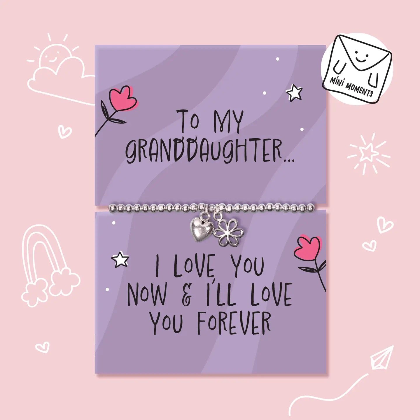 Letterbox Love - To my Granddaughter - Heart &amp; Flower - CHILDREN'S - Silver Plated Stretch Bracelet (Copy)