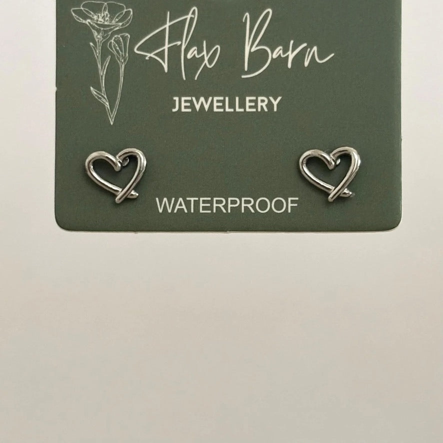 Mini Open Hearts - Silver Stud Earrings - Flax Barn Waterproof Jewellery