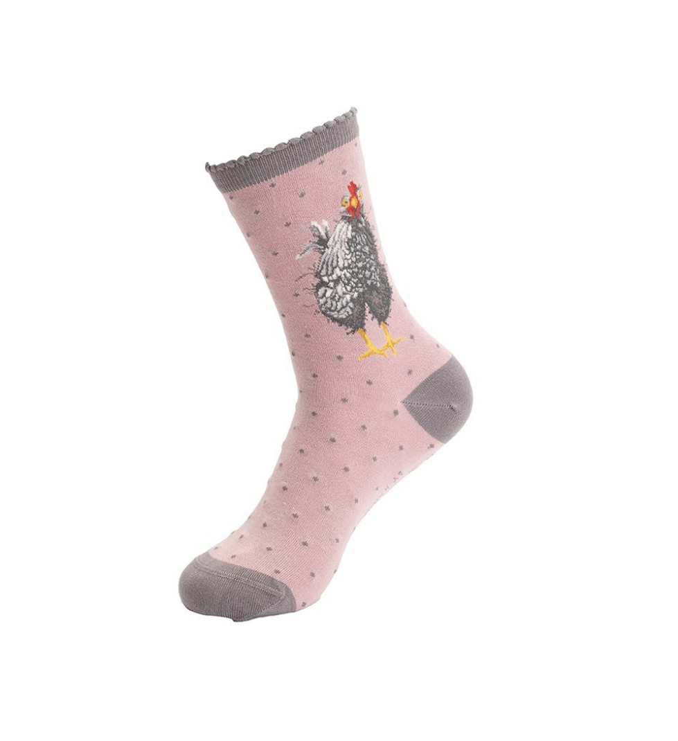 Curious Hen - Pink - Ladies Bamboo Ankle Socks - Wrendale Design