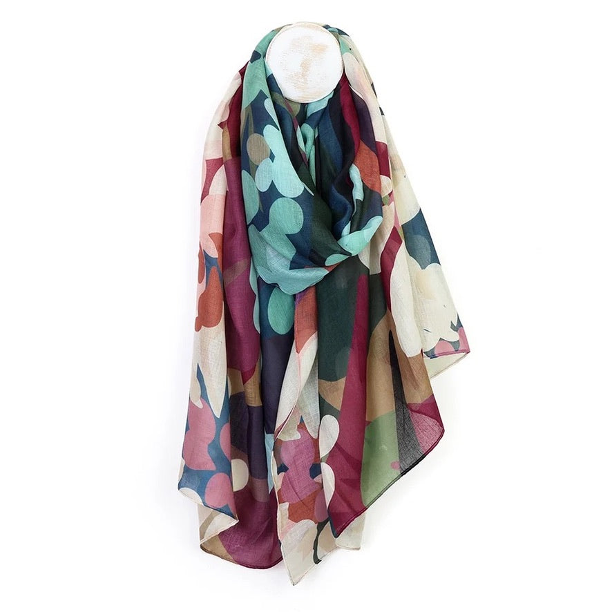 POM - Florence - Plum &amp; Teal Mix Oversized Botanical Print - Recycled Blend Scarf