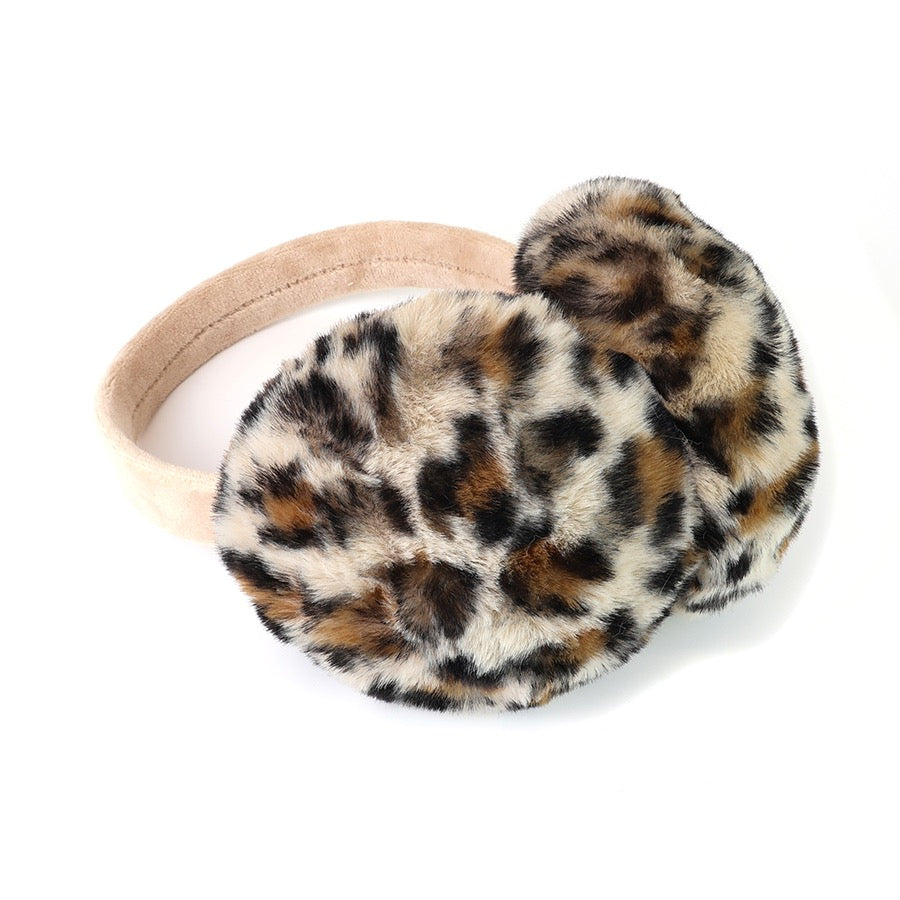 POM - Natalia - Ladies Faux Fur Ear Muffs - Leopard Animal Print