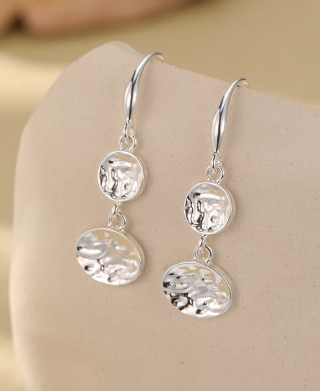 Gracee Jewellery - Textured Silver Circle &amp; Oval - Drop Earrings
