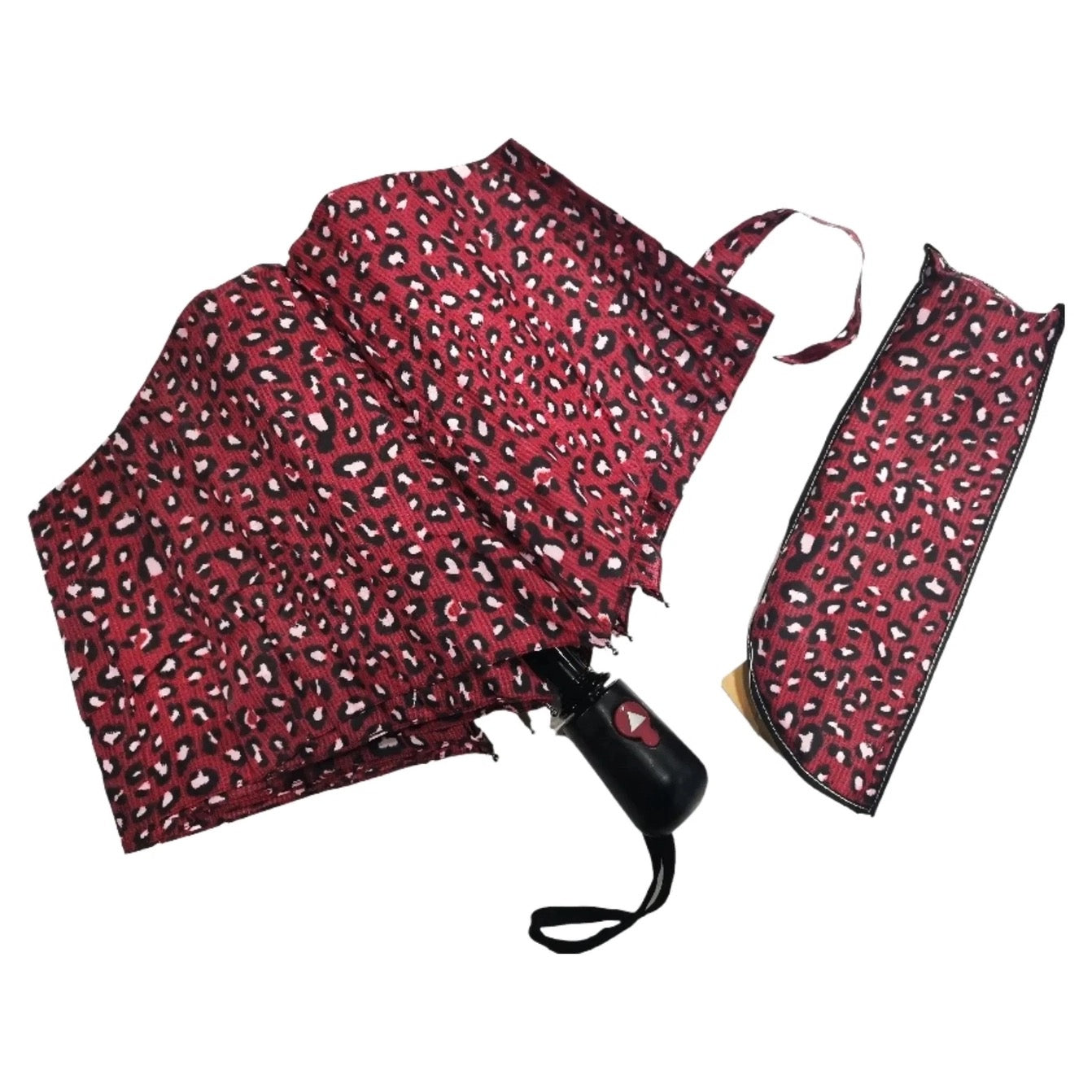 Red Animal Print - Small Semi-Automatic Opening Umbrella