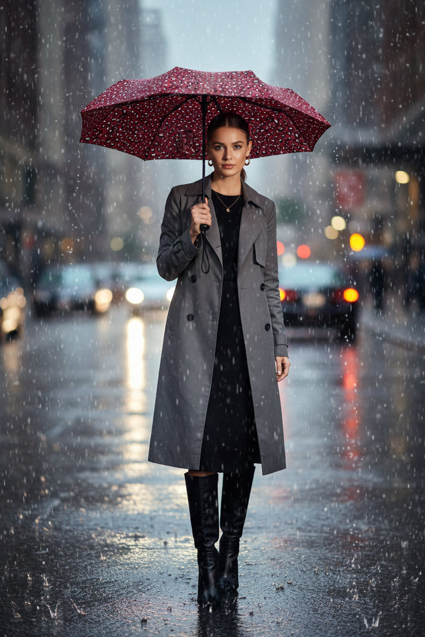 Red Animal Print - Small Semi-Automatic Opening Umbrella
