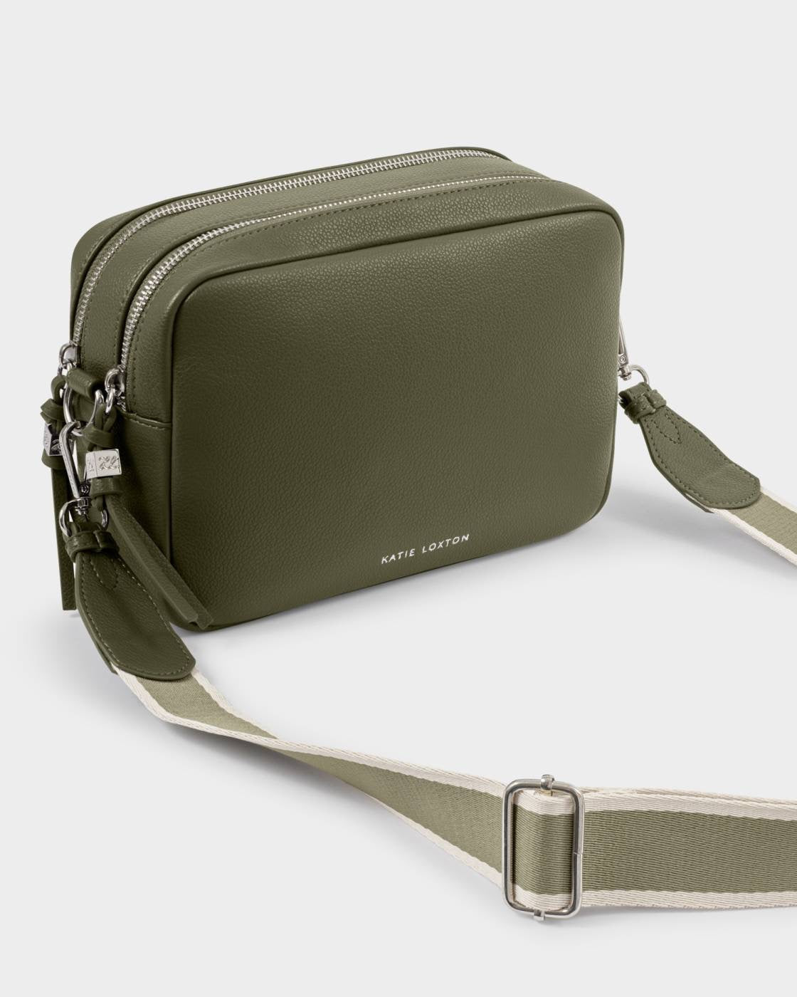 Katie Loxton - Lottie - Large Double Zip Crossbody Bag - Khaki (Silver Fittings)