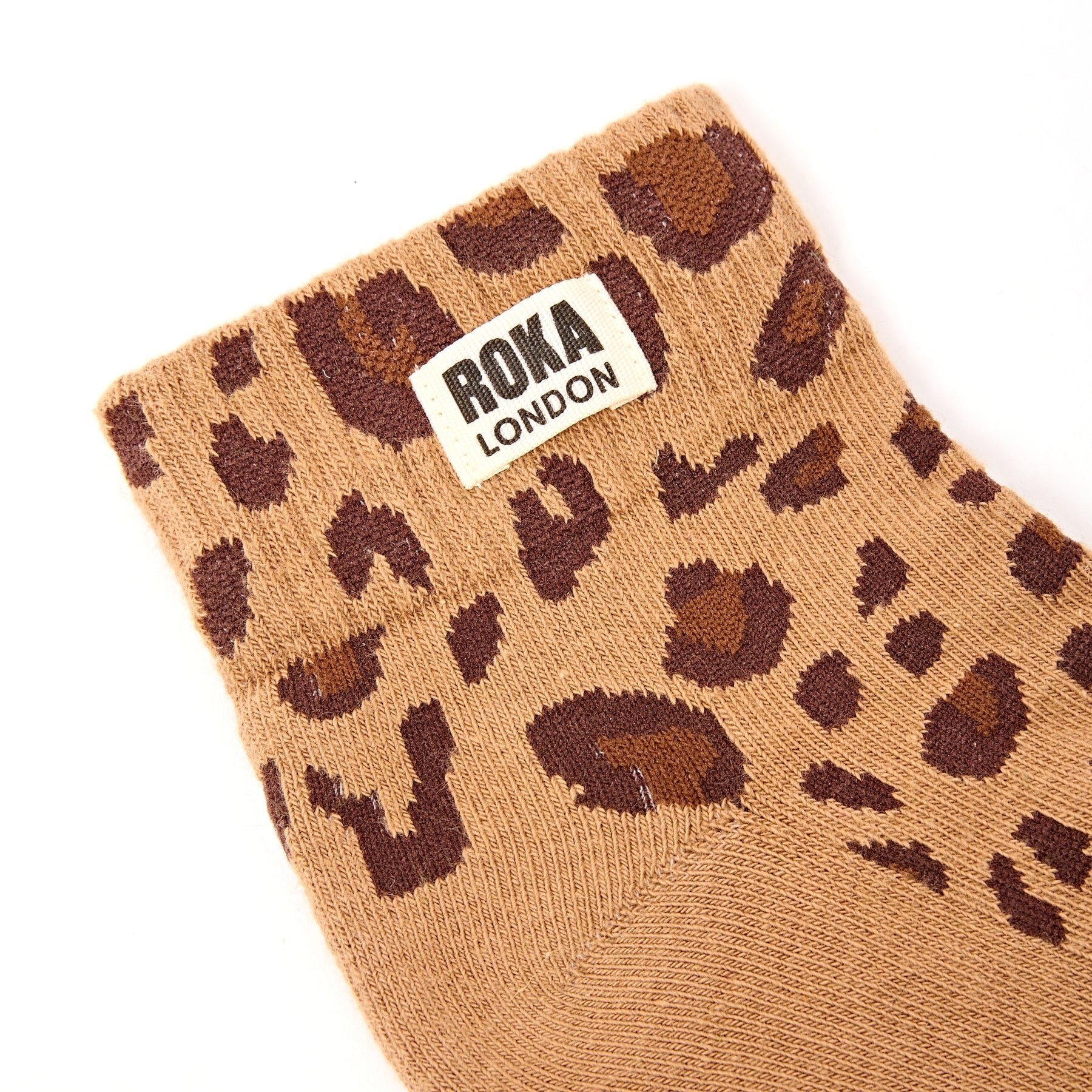 ROKA Wembley Ladies Trainer Ankle Socks - Savannah Leopard - Sand