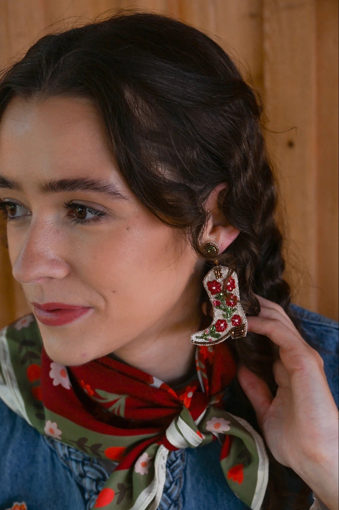 Cream Cowgirl Boots - Beaded Statement Dangly Earrings - My Doris