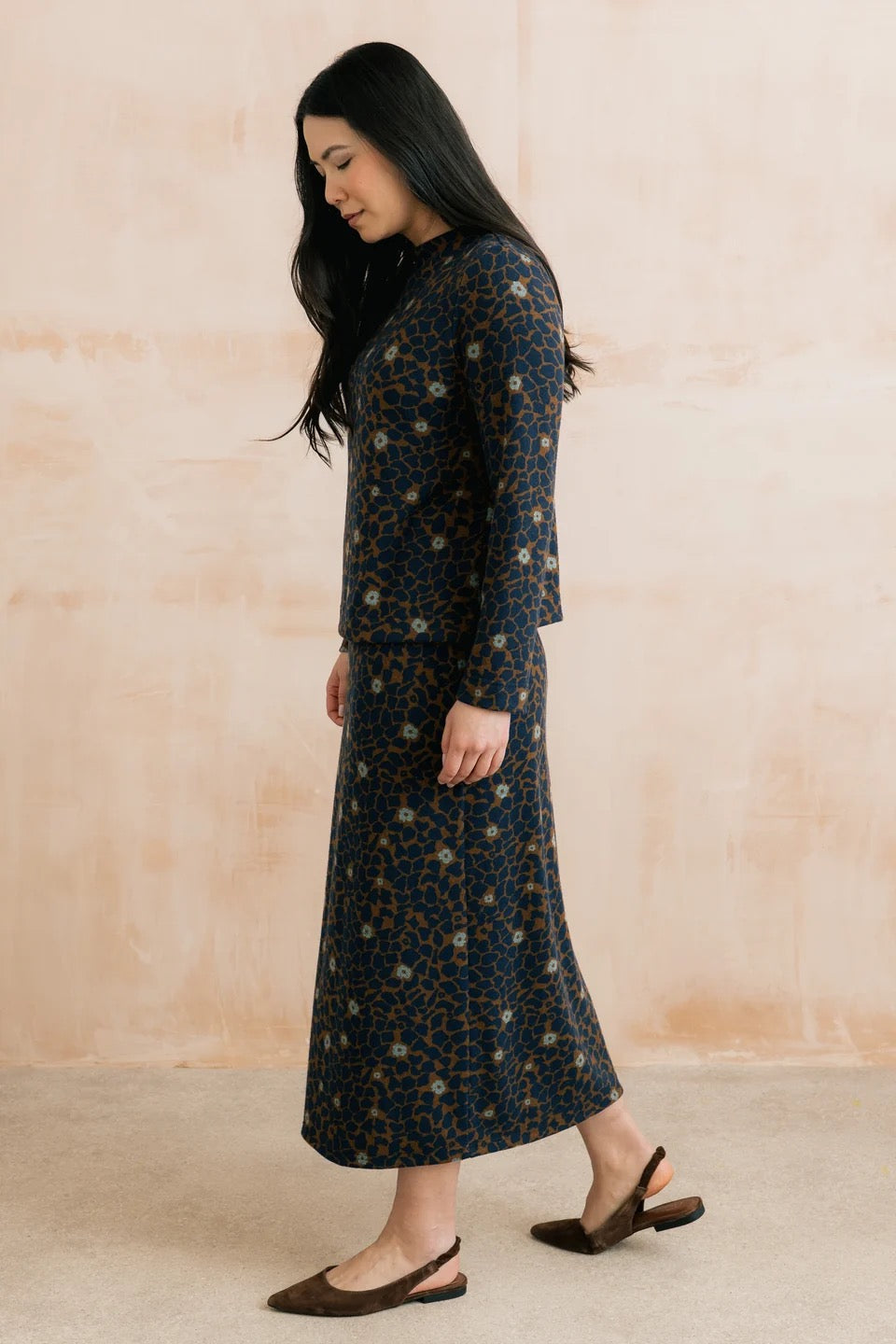 Melissa - Stamp Print Jersey Skirt - Burnt Caramel - Lily &amp; Me