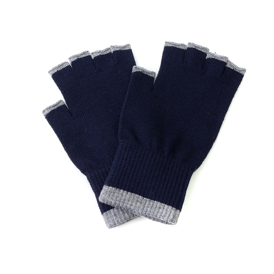 POM - Men's - Theo - Contrast Stripe Fingerless Gloves - Navy/Grey