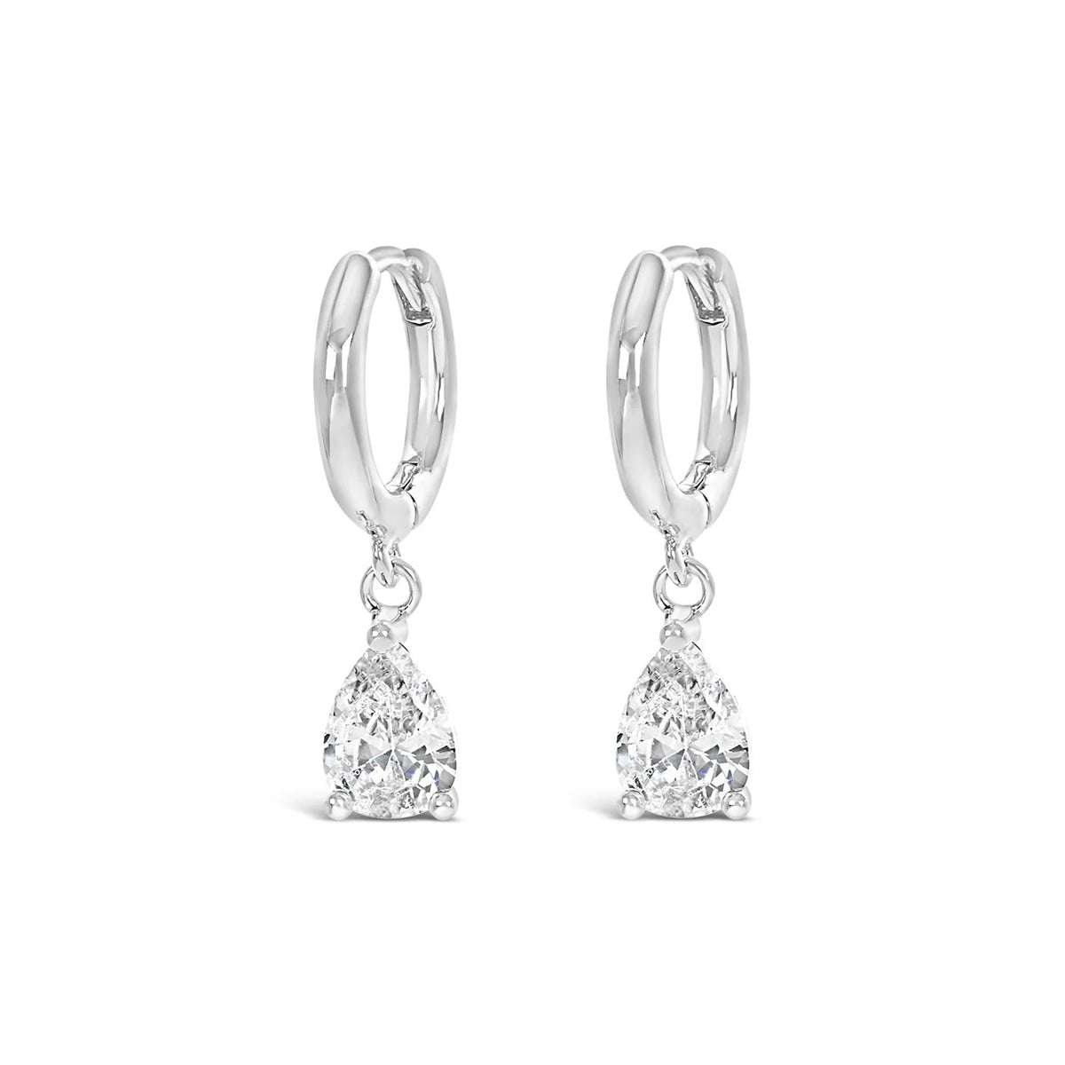 Lanes -  CZ Crystal Teardrop Charm Hoops - Boxed Earrings - Silver