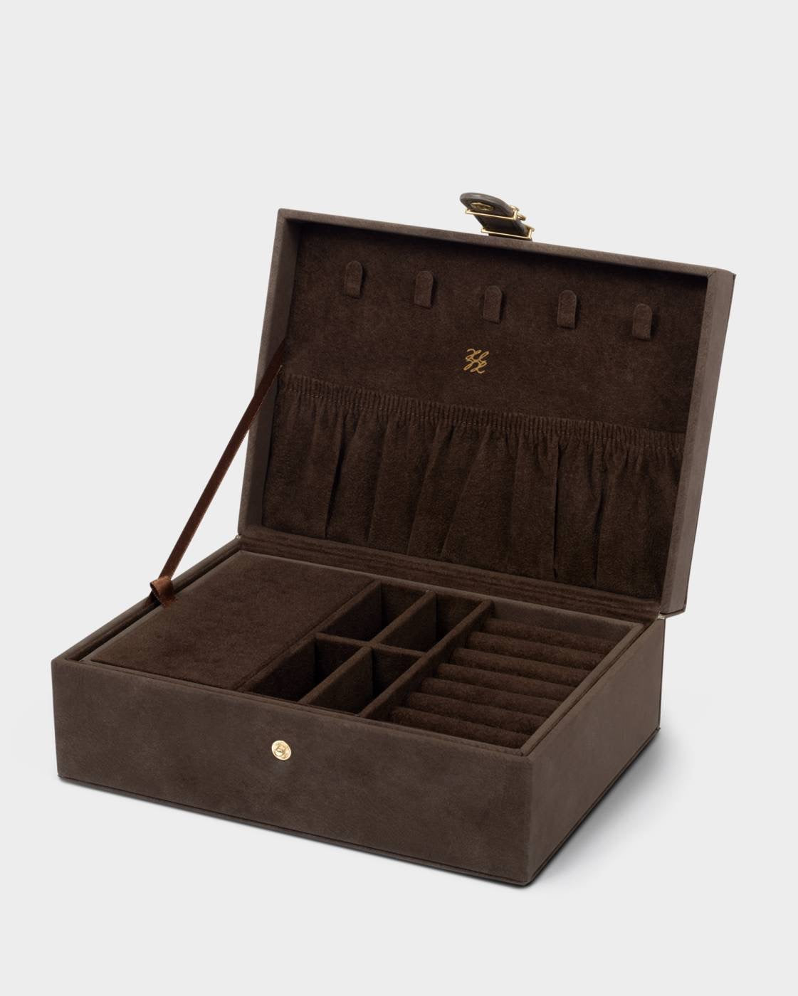 Katie Loxton - Large Signature Jewellery Box - Chocolate Suede