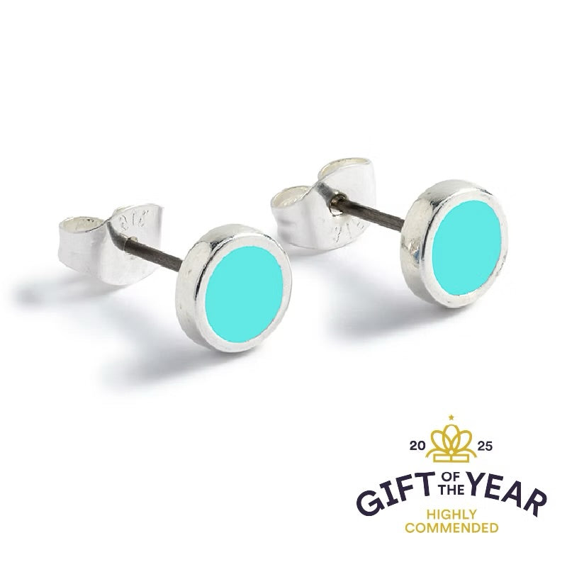 Carrie Elspeth Jadestone Enamel Round Silver Stud Earrings