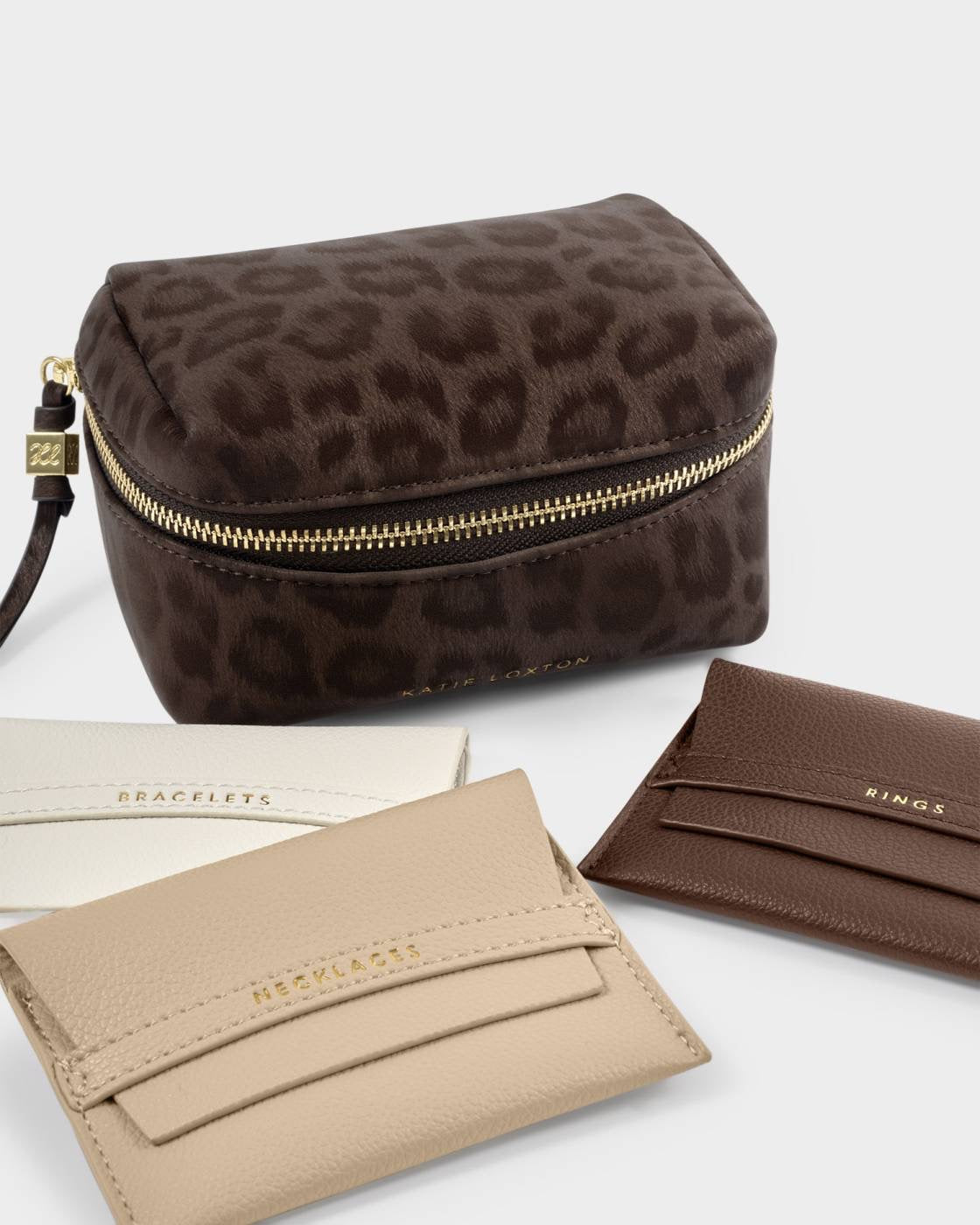 Katie Loxton - Leopard - Jewellery &amp; Accessories Organiser Zip Pouch Gift Set - Chocolate Leopard