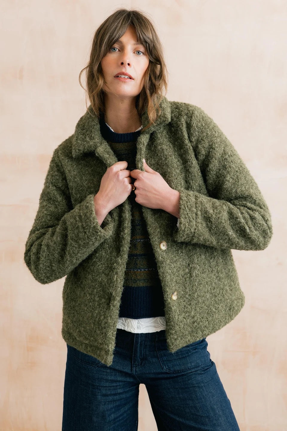 Sycamore - Textured Boucle Collared Jacket - Sage Green - Lily &amp; Me