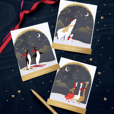 Sara Miller -Pack of 12 Christmas Cards Boxed - Assorted Animal Trio Luxury Cards