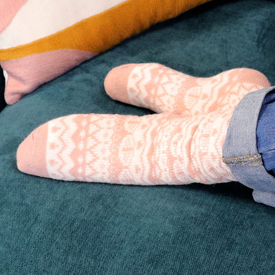 POM Pastel Pink Fairisle Cosy Slipper Socks