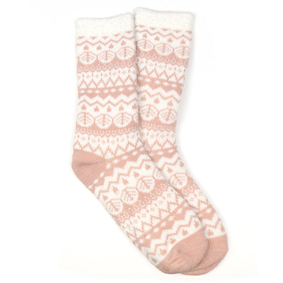 POM Pastel Pink Fairisle Cosy Slipper Socks