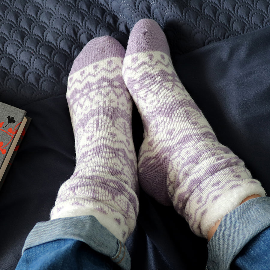 POM Lilac Fairisle Cosy Slipper Socks