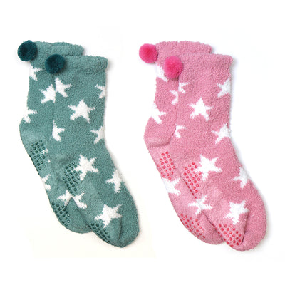 POM Seafoam/Pink Star Print Cosy Ankle Socks - Pack of 2