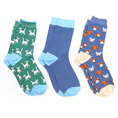 POM Cats Trio Ladies Organic Ankle Socks Gift Boxed