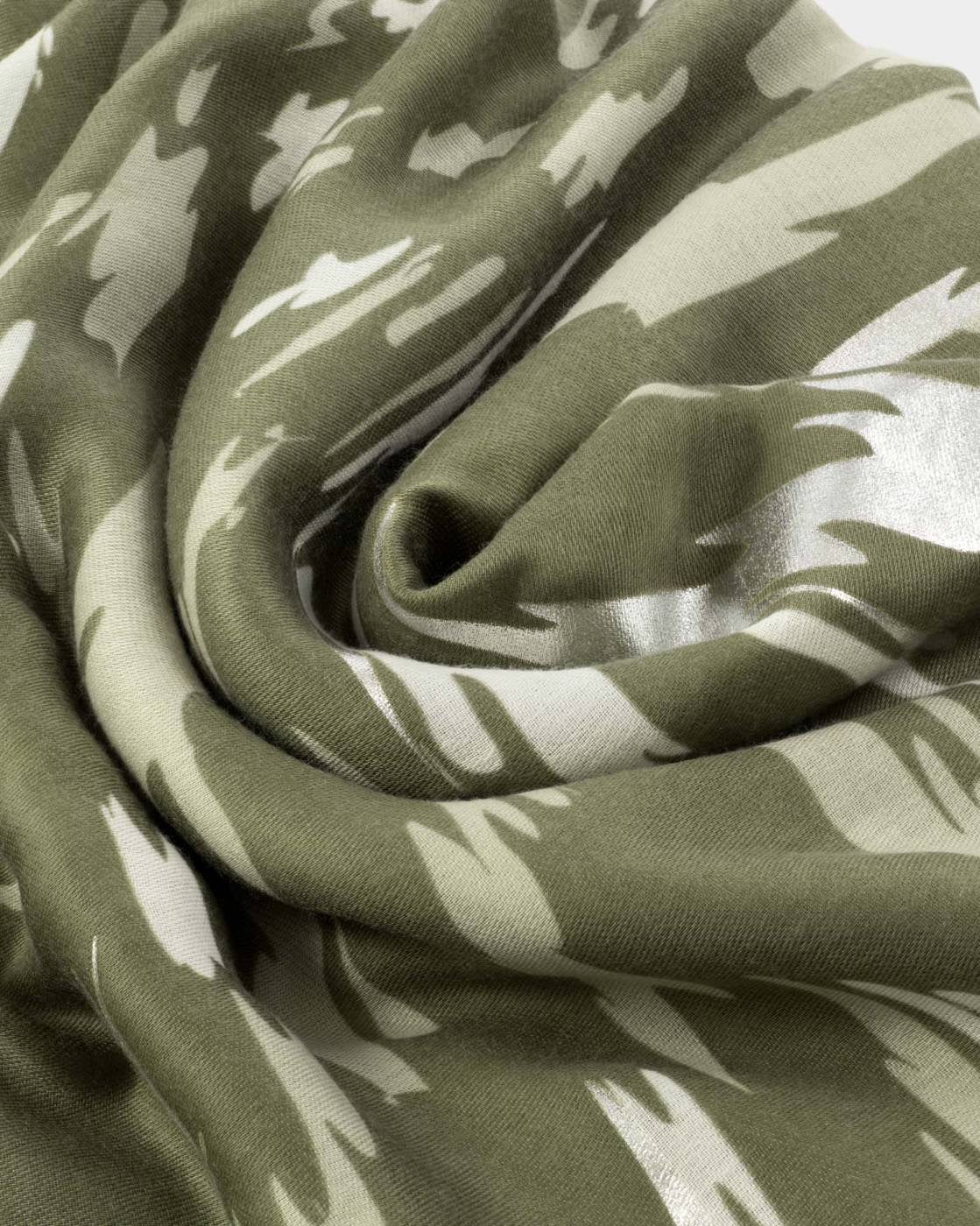 Katie Loxton Printed Scarf - Animal -Olive/Sand/Sage/Silver Foil