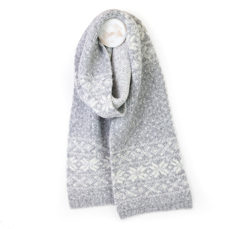 POM - Erica - Grey/White - Scandi Starflower Knitted Cosy Scarf