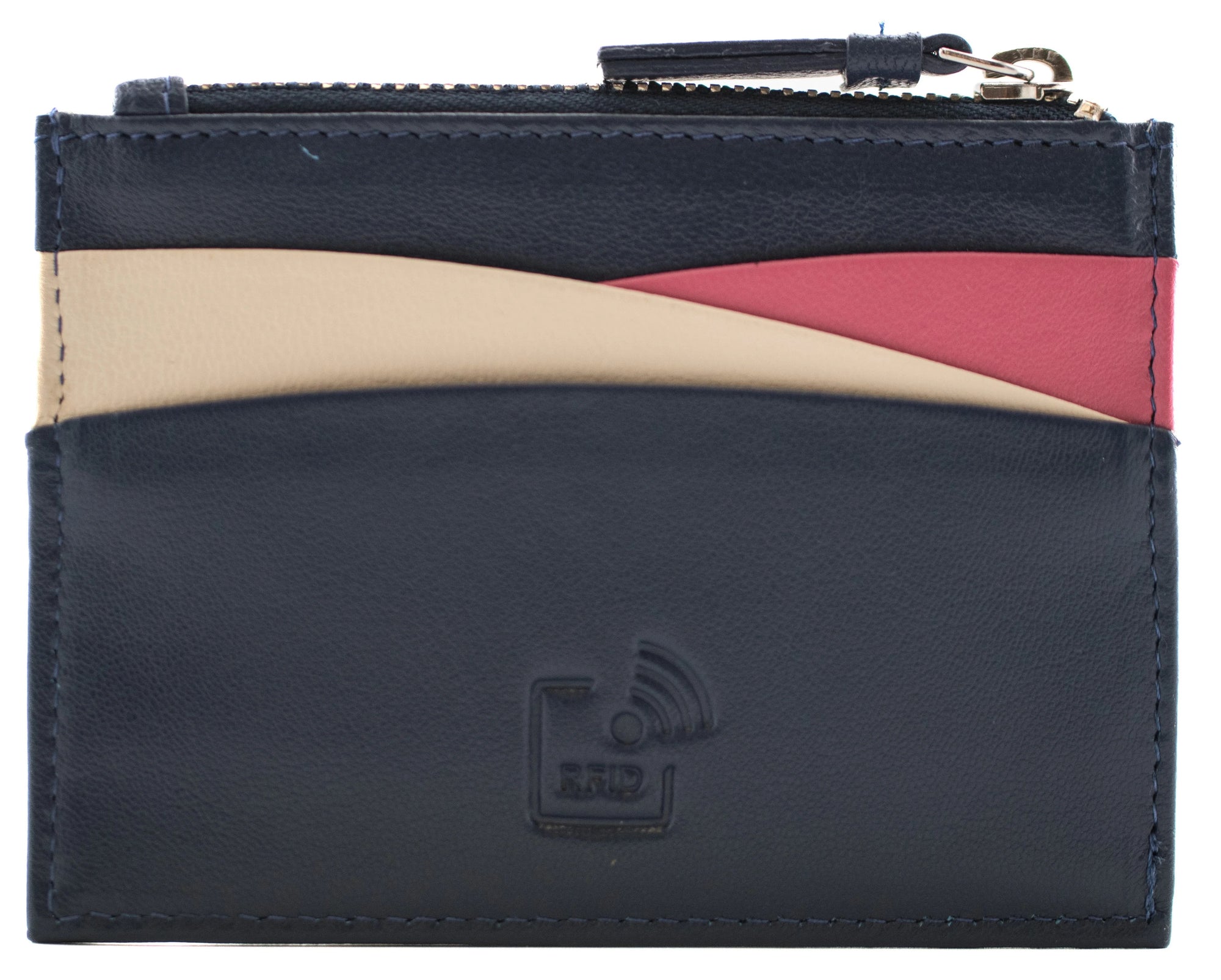 Mala Leather Kora Zip Coin &amp; Card Holder (637 45) - Navy/Pink/Cream