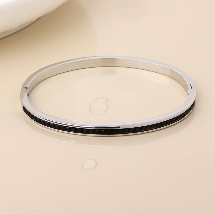 POM WATERPROOF - Elera Stainless Steel Crystal Bangle - Silver/Black