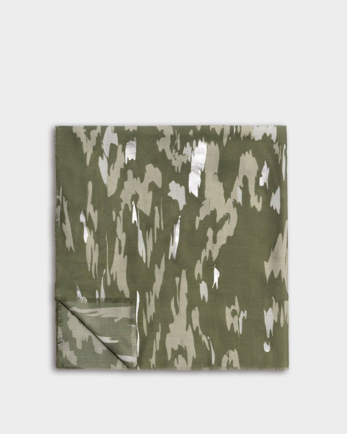 Katie Loxton Printed Scarf - Animal -Olive/Sand/Sage/Silver Foil