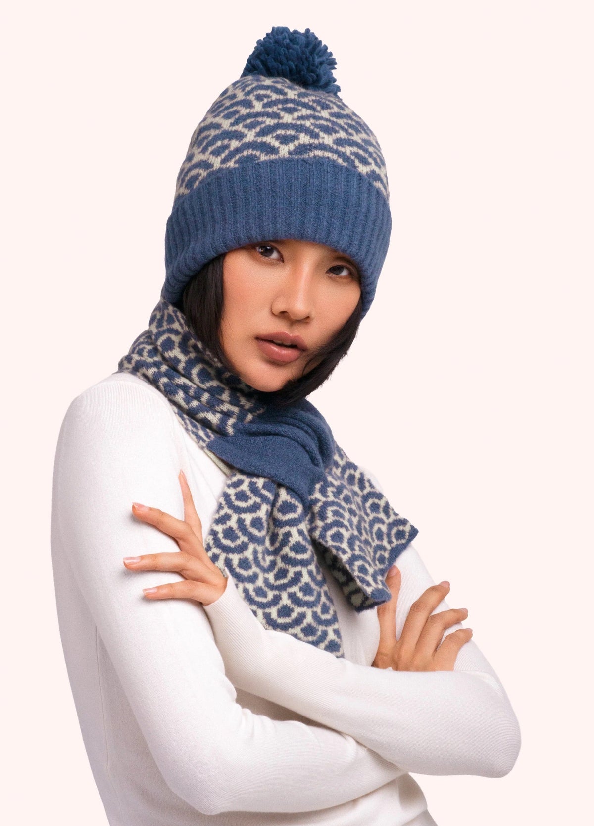 Powder - Agatha Patterned Knitted Crossover Pull Through Scarf - Denim Mix