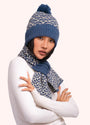 Powder - Agatha Patterned Knitted Crossover Pull Through Scarf - Denim Mix