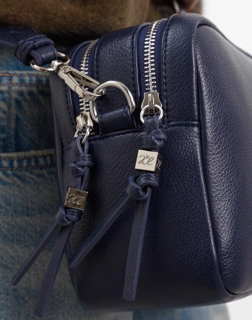 Katie Loxton - Lottie - Large Double Zip Crossbody Bag - Navy Blue (Silver Fittings)