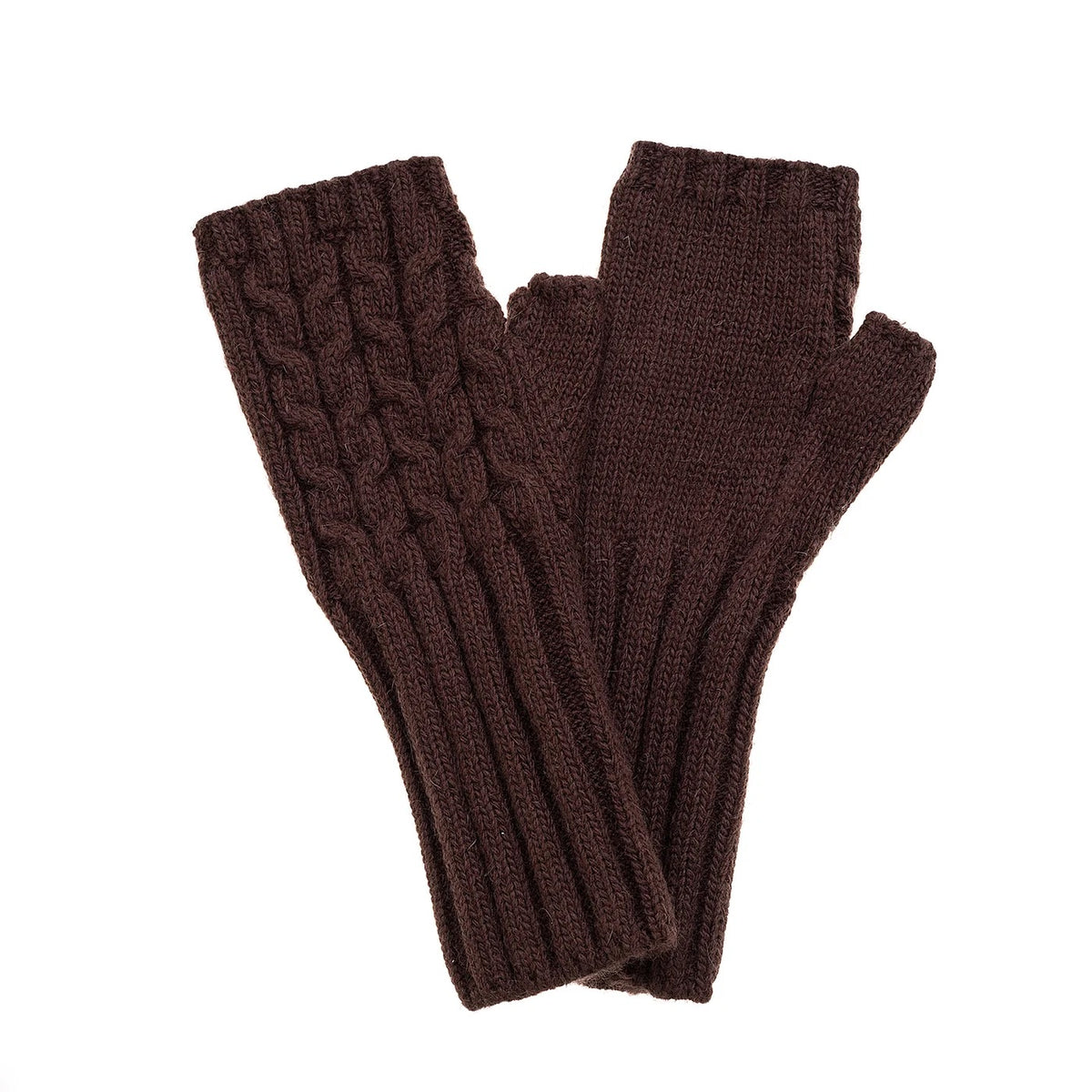 Park Lane - Chocolate - Cable Knit Fingerless Wrist Warmer - Ladies Gloves