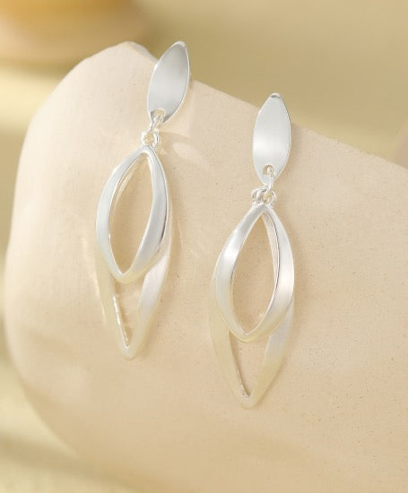 Gracee Jewellery - Layered Pointed Ovals - Dangly Earrings - Silver