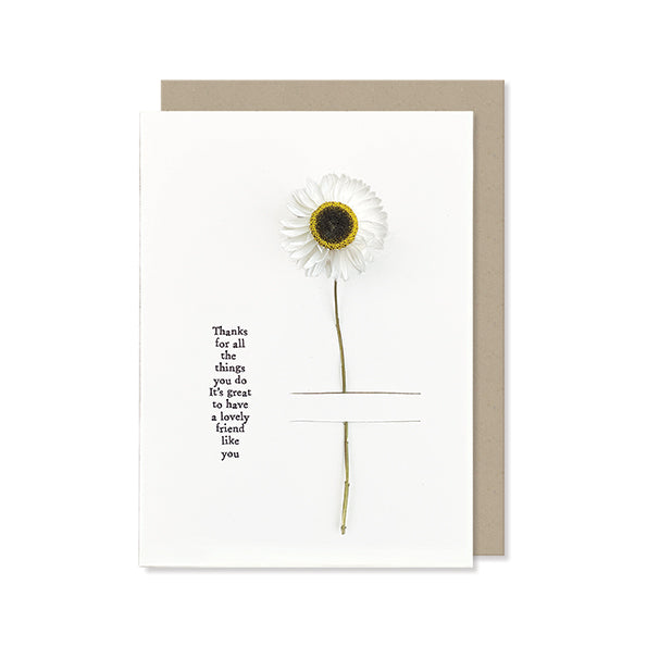 East of India Dried Flowers Card in Case -Thanks for all the Things Friend