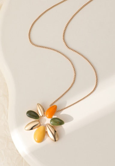 Gracee Jewellery - Enamel Autumn Golden Starburst Pendant Necklace - Gold