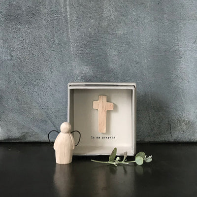 East of India Boxed Card - In my Prayers - Boxed Wooden Cross